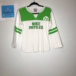 Nike white and lime green long sleeved shirt